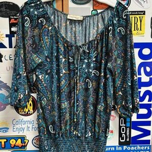 veronica m. Women’s 70’s Dress Paisley Mini Stretch Boho Dress Size S